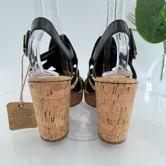 Born Bernese Womens Sandal Size 10 Black Leather Wedge Heel Open Toe Retro Caged - Picture 9 of 16